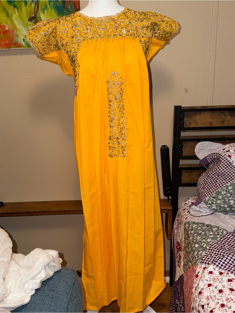 Yellow Embroidered Maxi Dress - Classic Boho Style